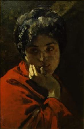 Domenico Morelli Ritratto di donna in rosso